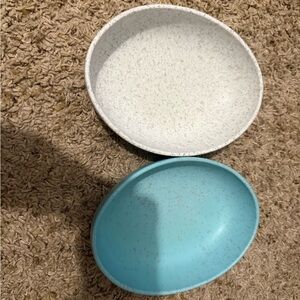 Set of Two Speckled Bowls in White and Blue